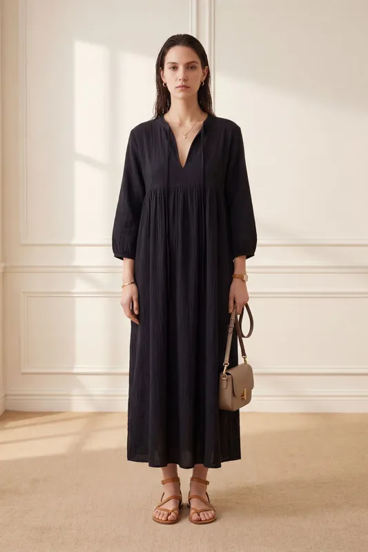 Tie Detail Loose Fit Maxi Dress - MyFashion