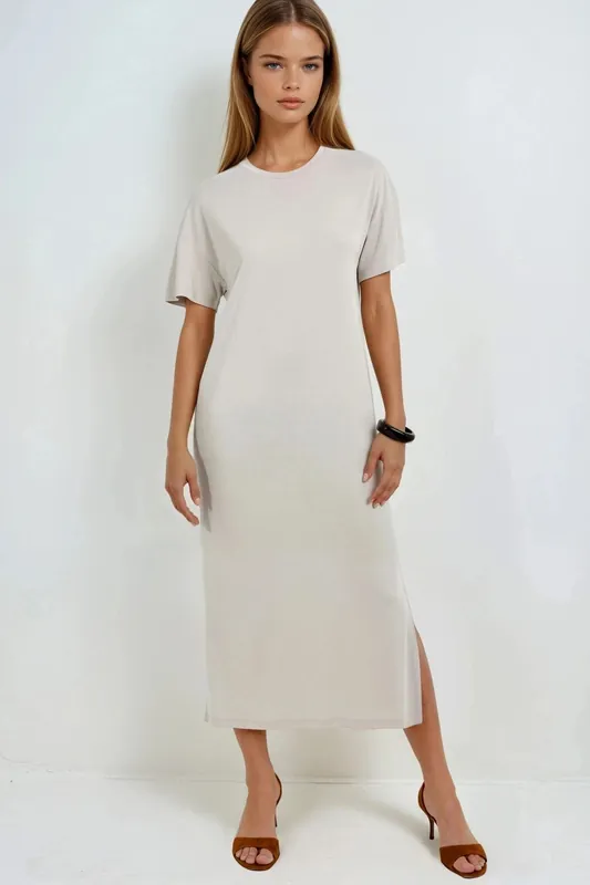 Loose Fit Midi Dress with Slit - Busem