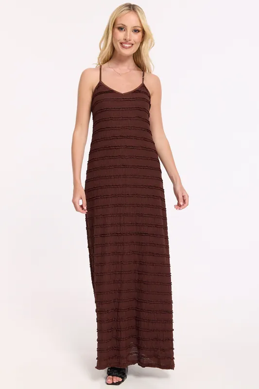 Textured Frill Strapy Maxi Dress - Liquorish