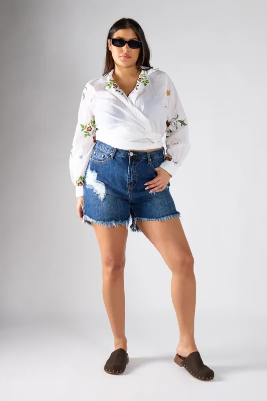 Long Sleeve Wrap Crop Top - Shnoo