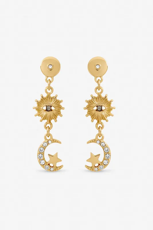 Gold Plated Evil Eye Celestial Earrings - Mood