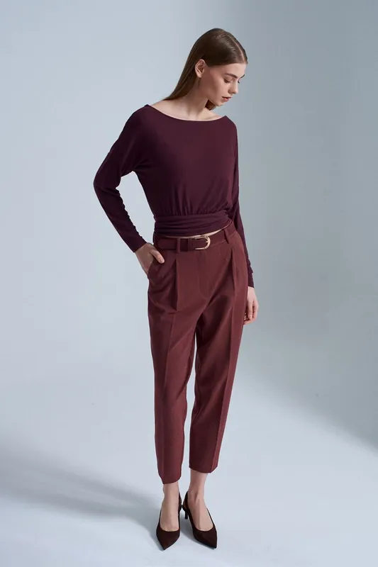High-Waist Belted Straight-Leg Trousers
