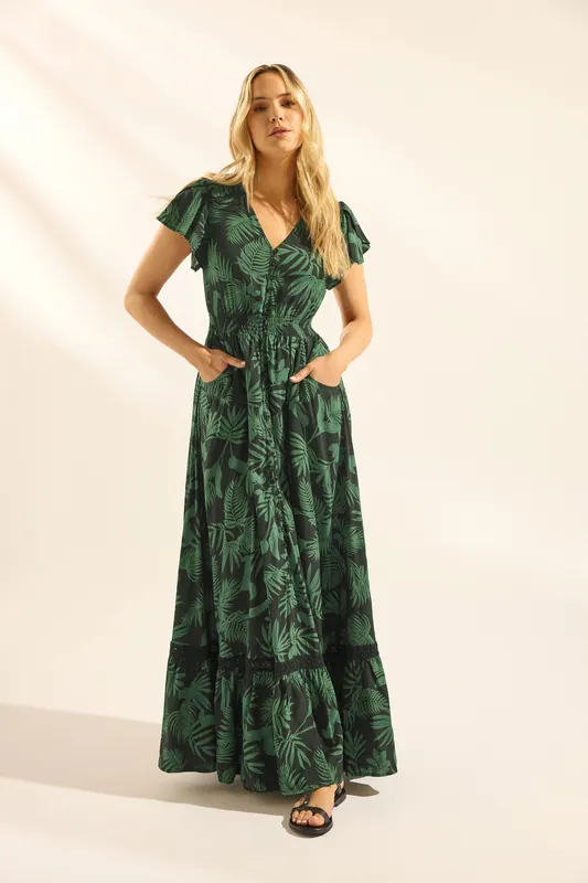 Tall Palm Print Button Maxi Dress - Long Tall Sally