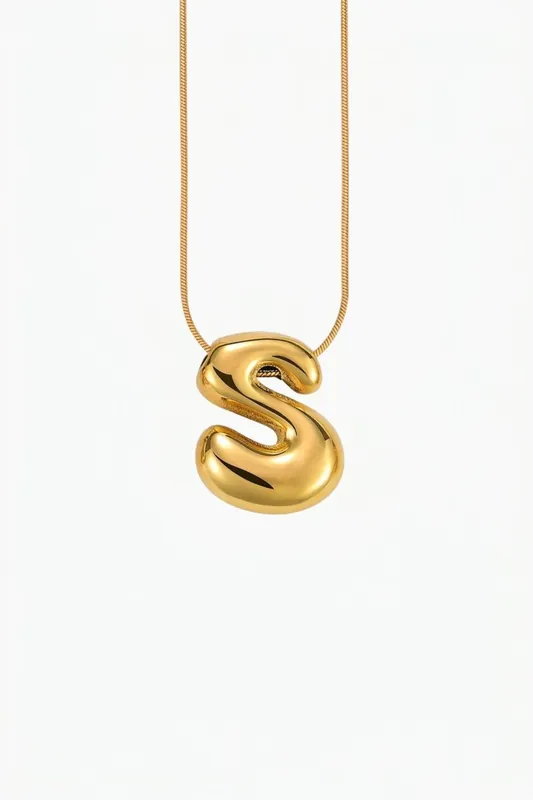 Bubble Initial Gold Plated Necklace Letter S - Serla
