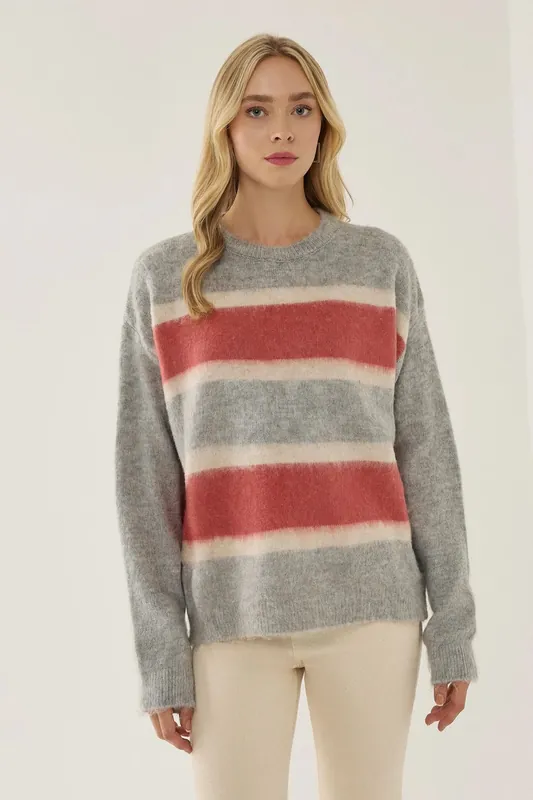 Relaxed Fit Colorful Striped Sweater - Hiccup