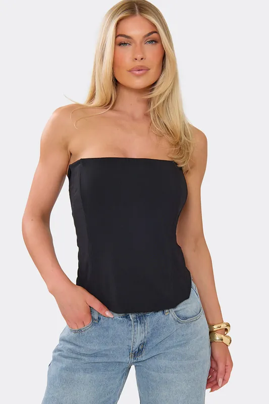 Sleeveless Bandeau Stretchy Woven Corset Top - EGO