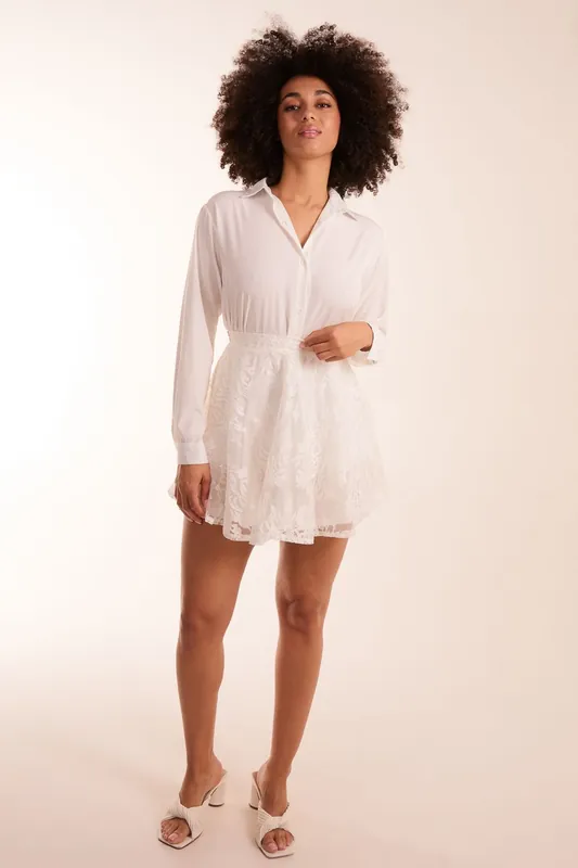White Embroidered Mesh Skirt - Blue Vanilla