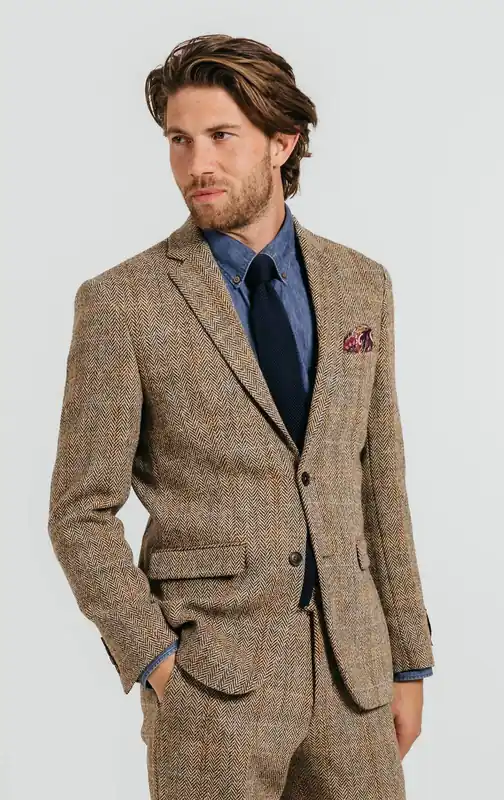 Brown Windowpane Harris Tweed Jacket - Dobell