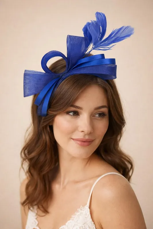 Bow Shaped Fascinator with Satin Loops & Feathers - SVNX
