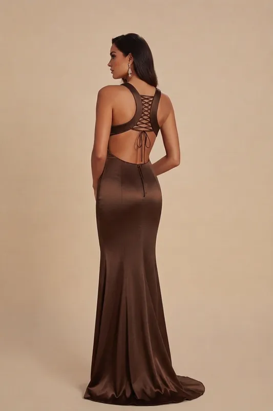 Satin Thigh Split Maxi Dress - Femme Luxe