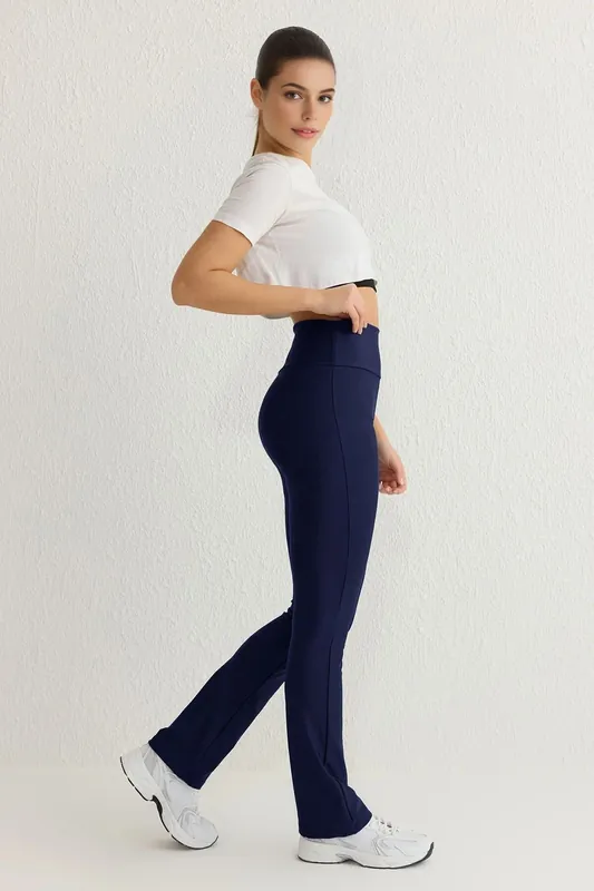 High-Waist Straight Cut Knit Sports Leggings