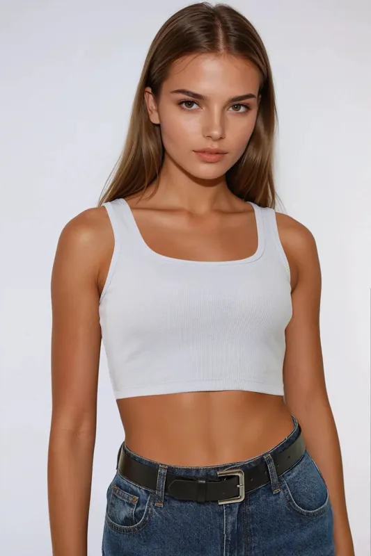 Fitted Crew Neck Cropped Tank Top - Hiccup