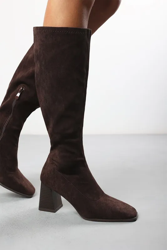 Yasmine' Stretch Calf Suede Block Heel Boots - Where's That From