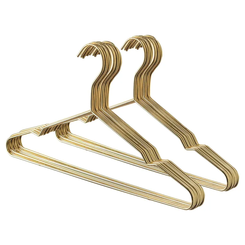 20x Metal Coat Hangers - Gold Wire Clothes Hangers with Trouser Bar
