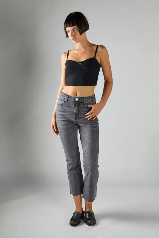 Ribbed Bow Detail Crop Top - Shnoo