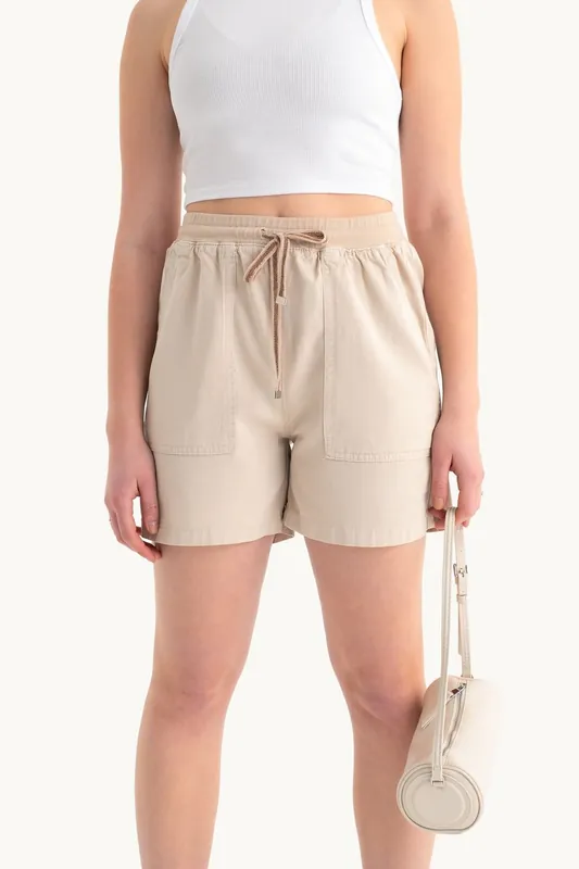Mid Rise Drawstring Shorts with a Pocket detail - Hiccup