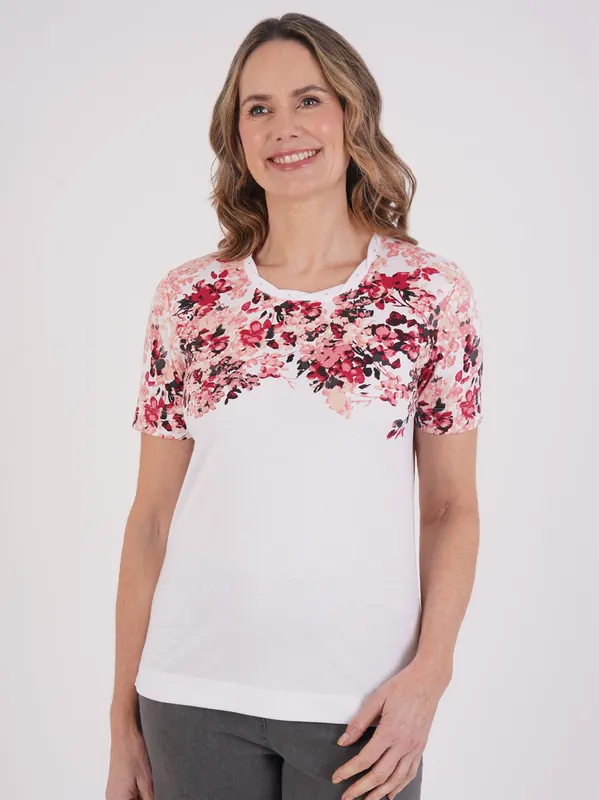 Cascade Lattice Neck Floral Top - Tigi