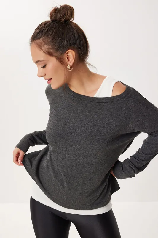 Boat Neck Long Sleeve Blouse - Happiness Istanbul
