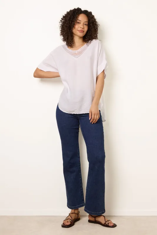 Ivory Lace Sequin Crochet Linen Like Top - Blue Vanilla