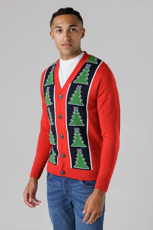 Festive Jacquard V-Neck Cardigan