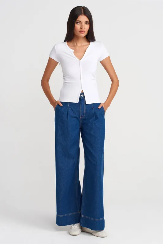 High-Waist Wide-Leg Cotton Denim Jeans
