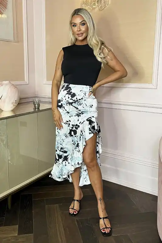 Multi Abstract Animal Print 2 In 1 High Low Frill Hem Midi Dress - AX Paris