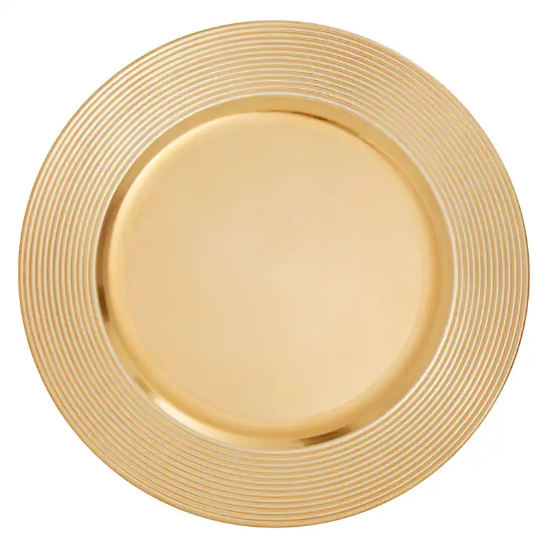 Minimalist Gold Charger Plate With Ribbed Rim, Functional Dinner Plate For Dinner, Reliable Gold Plate - Orsina