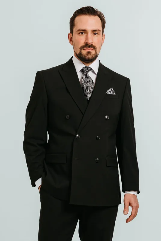 Black Double Breasted Peak Lapel Suit Jacket - Dobell