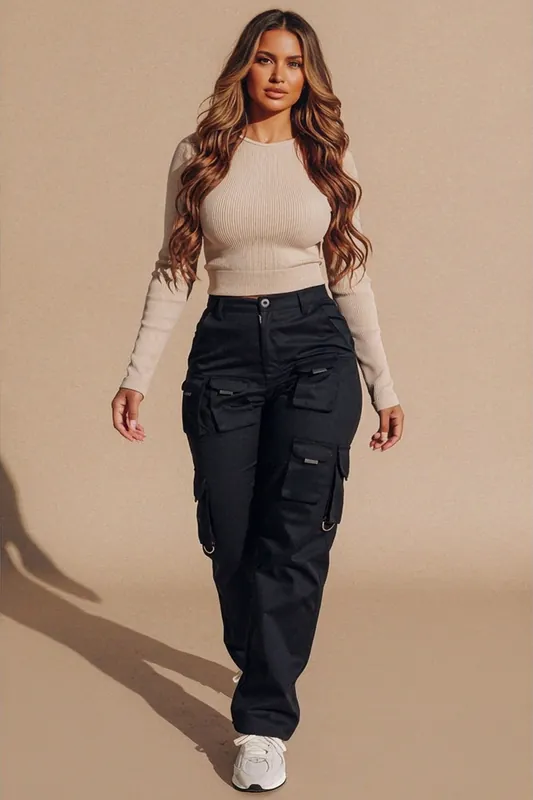 Three Side Pocket Straight Leg Cargo Trousers - Femme Luxe