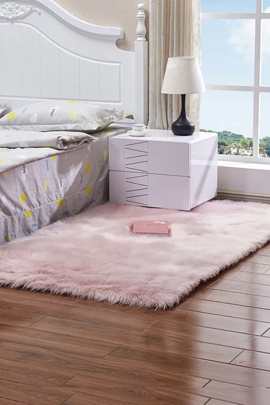 Retangular Super Soft Shaggy Area Rug Pink - Living and Home