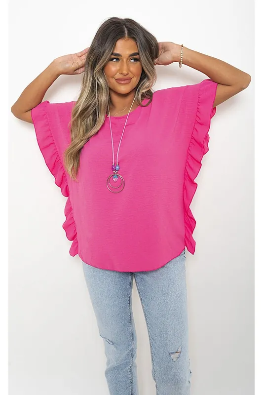 Vienna Frill Sleeve Top With Chain - IKRUSH