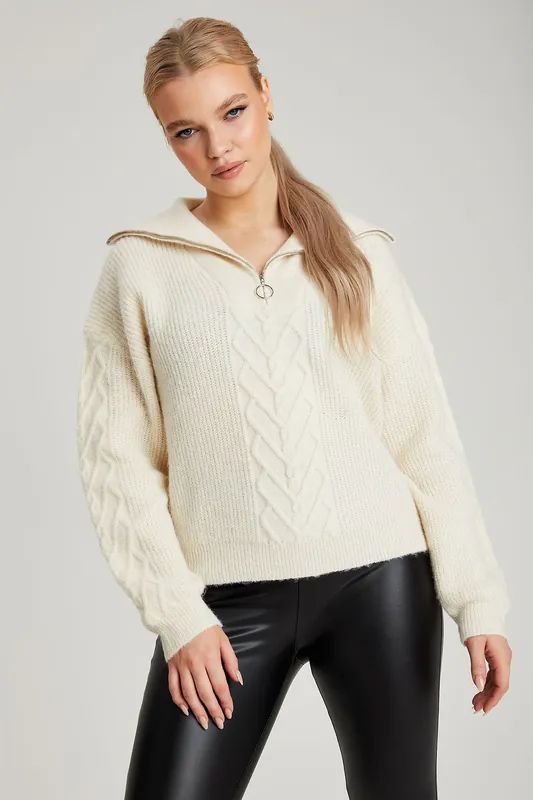 Oatmeal Cable Half Zip Jumper - Urban Bliss
