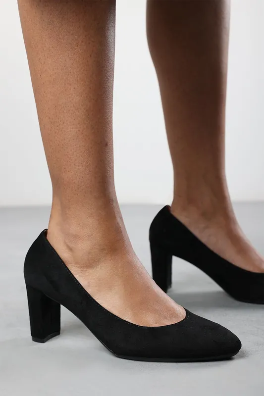 Nolan' Suede Mid Block Heel Court Shoe With Rounded Toe - Where's That From