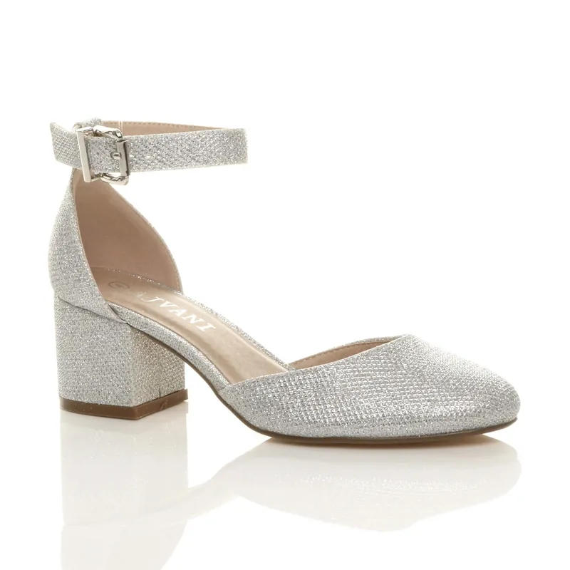 Mid Block Heel Ankle Strap 2 Part Heels - AJVANI