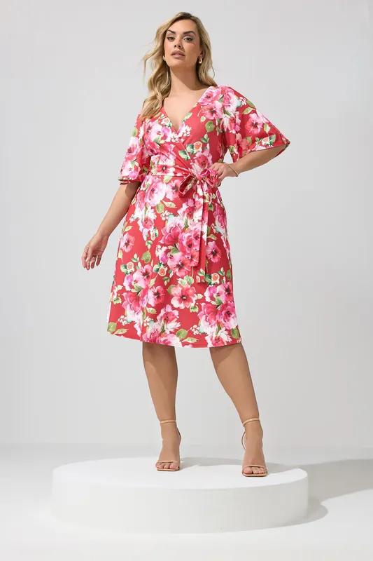 Floral Wrap Skater Dress - Yours