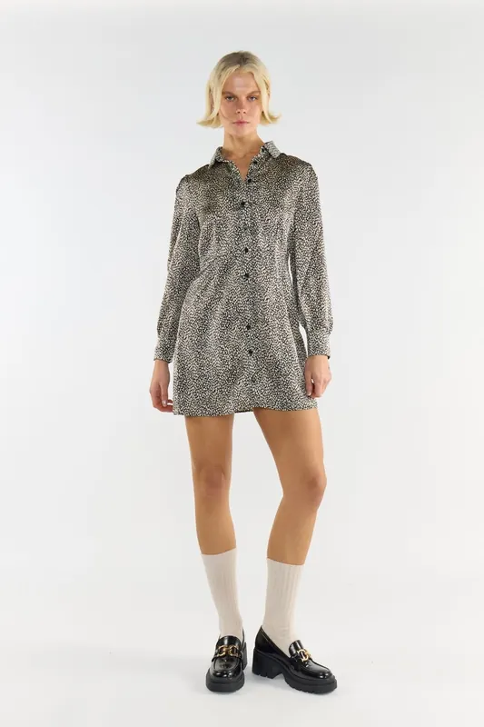 Print Shirt Dress - Shnoo