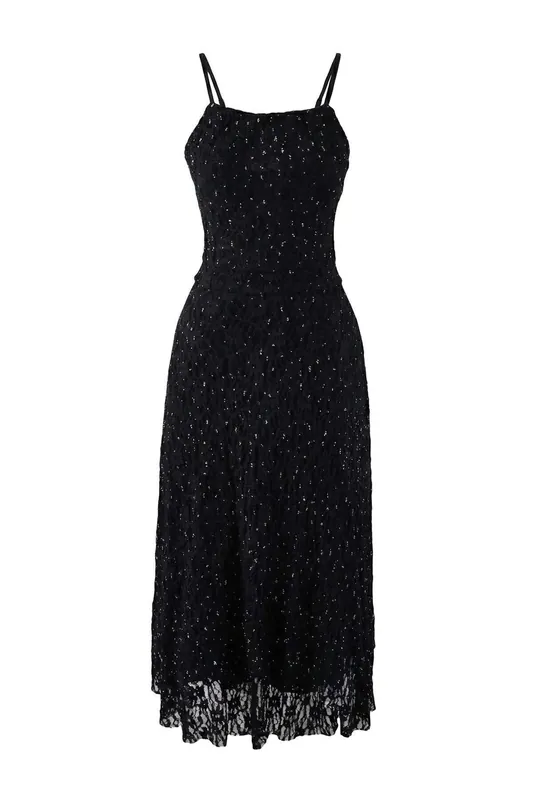 Embellished Lace Midi Dress with Tulle Lining and Strappy Detail - WOVCOR