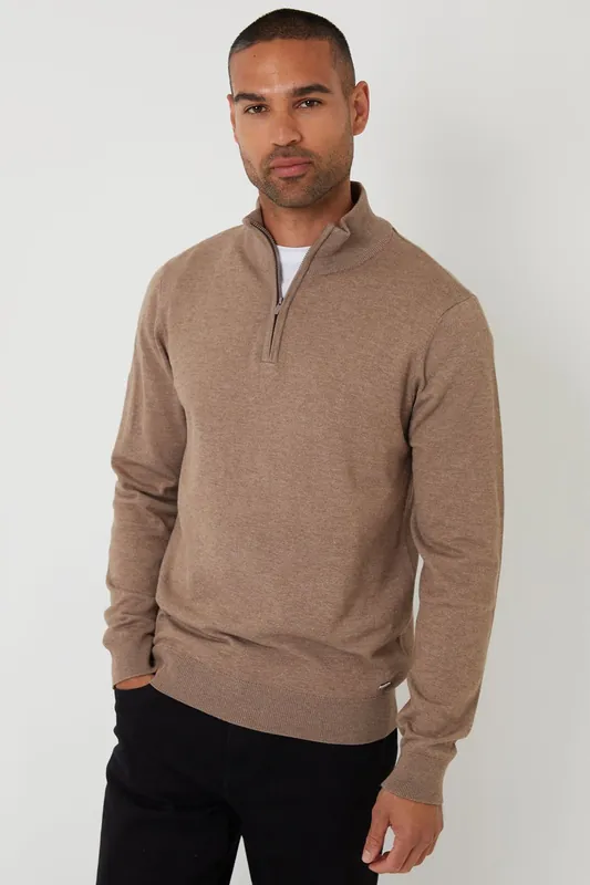 Funnel Neck Quarter Zip Knitted Jumper - Threadbare