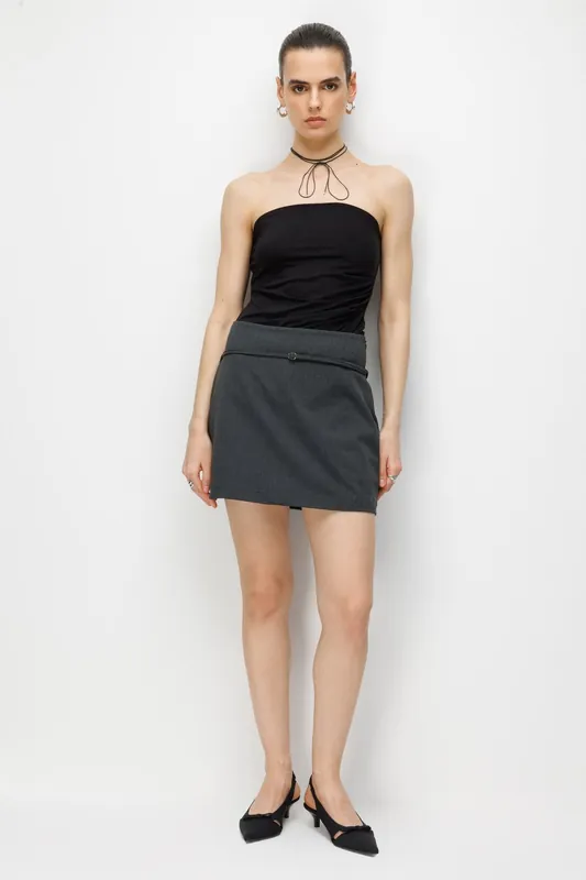 High Waist Mini Skirt with Belt - MixRay