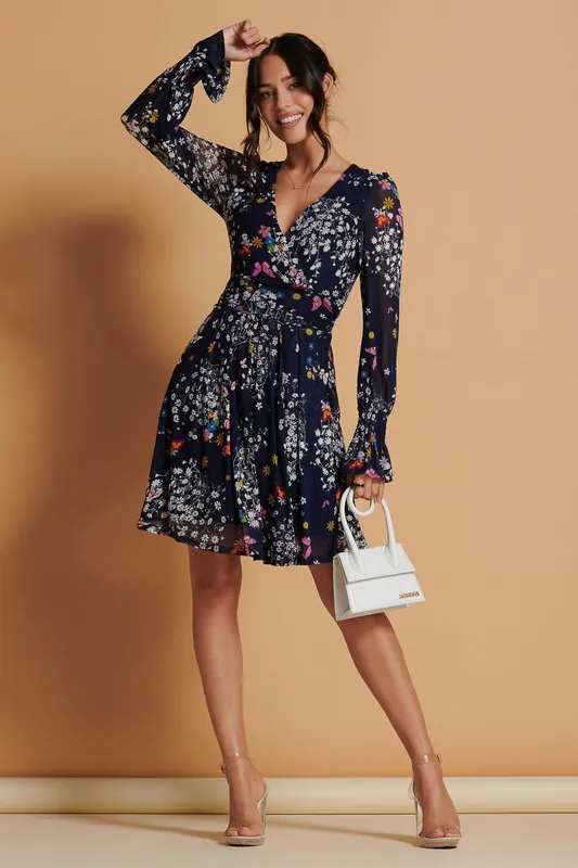 Long Sleeve Mesh Skater Dress - Jolie Moi