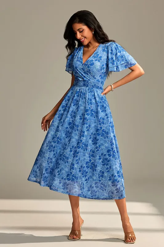 Flutter Sleeve Mesh Maxi Dress - Jolie Moi