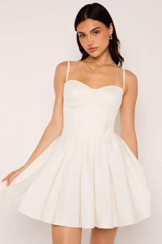 Nyssa White Bustier Box Pleat Cotton Mini Dress - Jaded Rose