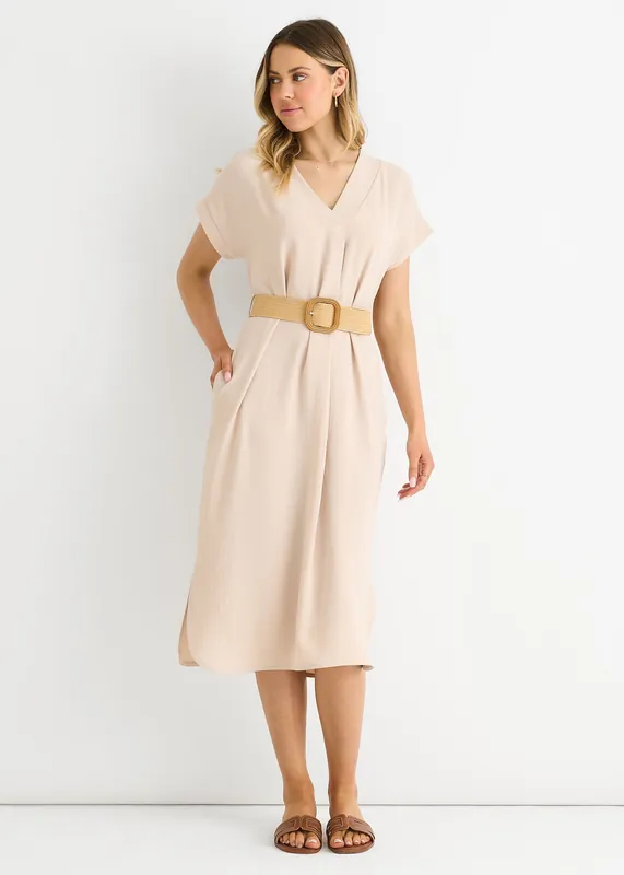 Beige Air Flow Belted Oversized Dress - Gini London