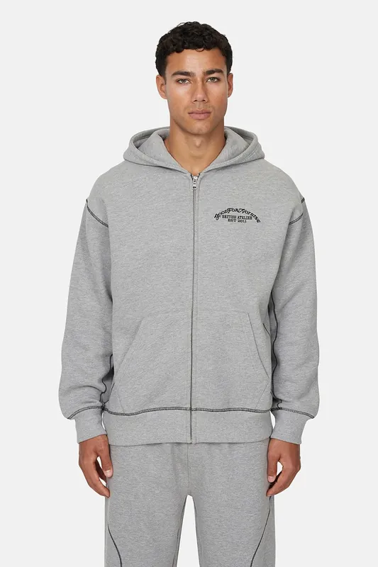 Coverlock Stitching Zip Through Hoodie - Good For Nothing