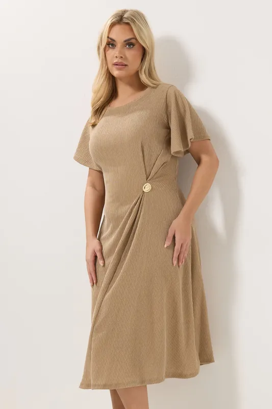 Button Detail Textured Dress - Yours