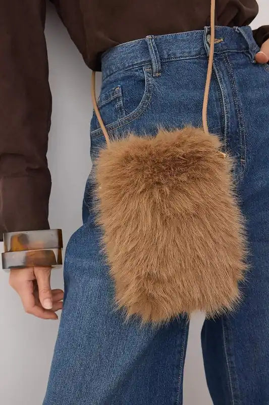 Faux Fur Crossbody Shoulder Bag with Phone Pocket - WOVCOR