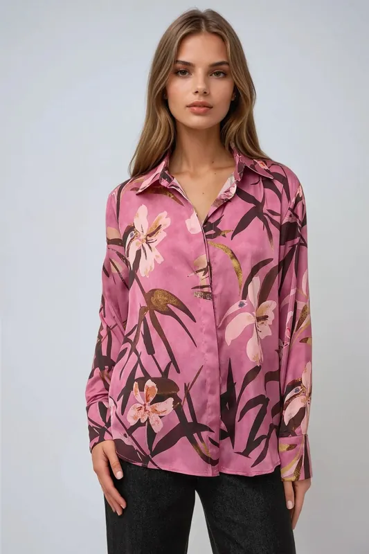 Satin Printed Long Sleeve Shirt - Hiccup