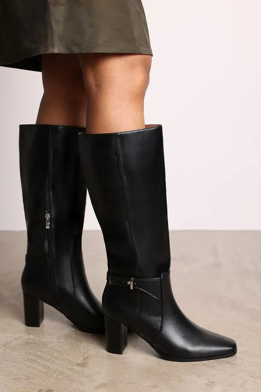Wynne' Heeled Knee High Boots With Buckle Strap Detail - Where's That From