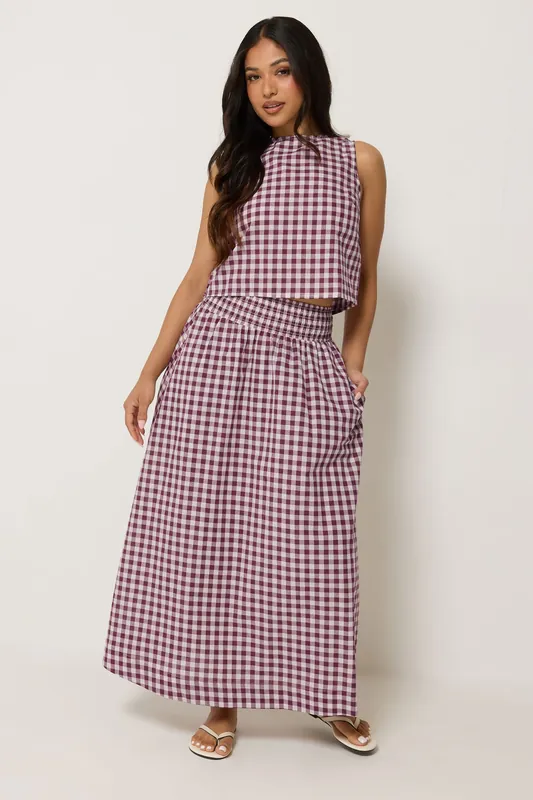 Petite Gingham Shirred Maxi Skirt - PixieGirl