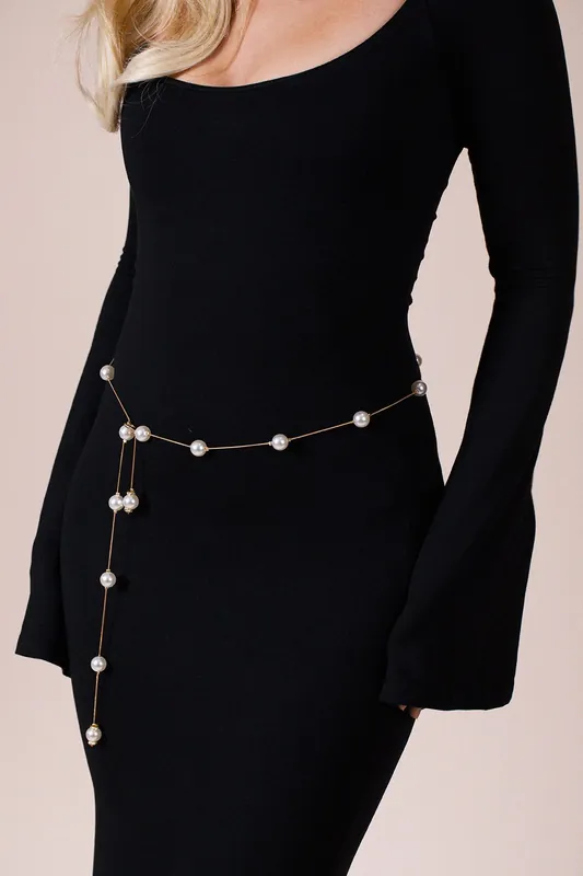 Minimal Pearl Chain Belt In Gold - SVNX